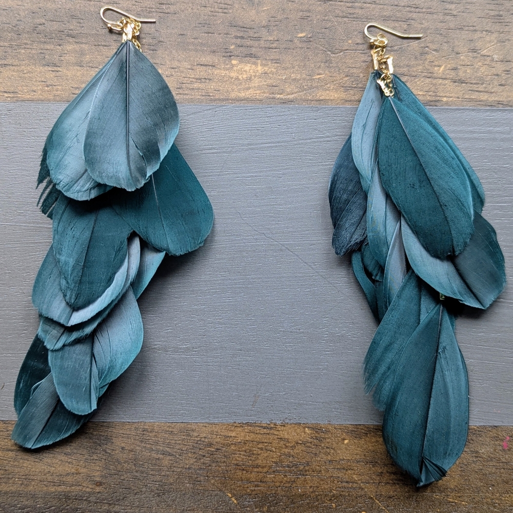 Chic Teal Feather Earrings